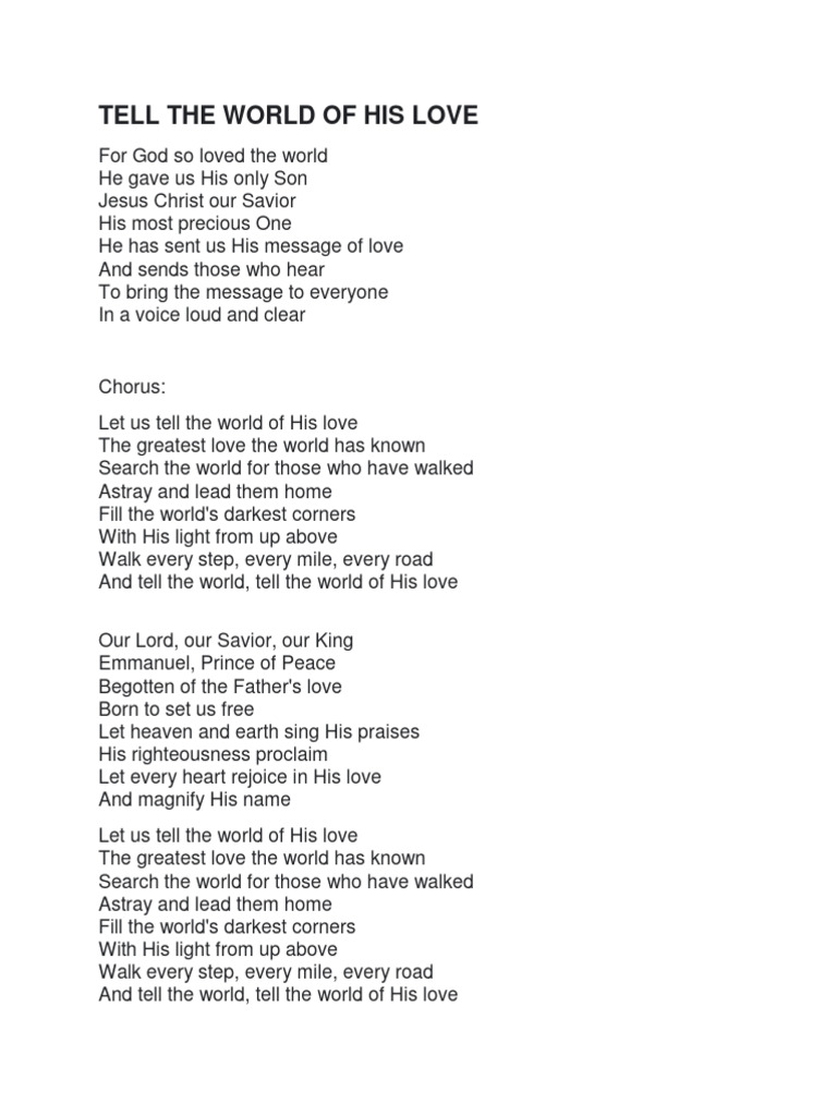 Tell the world of his love pdf