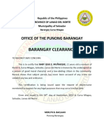 Barangay Clearance Prepared by Brgy. Secretary