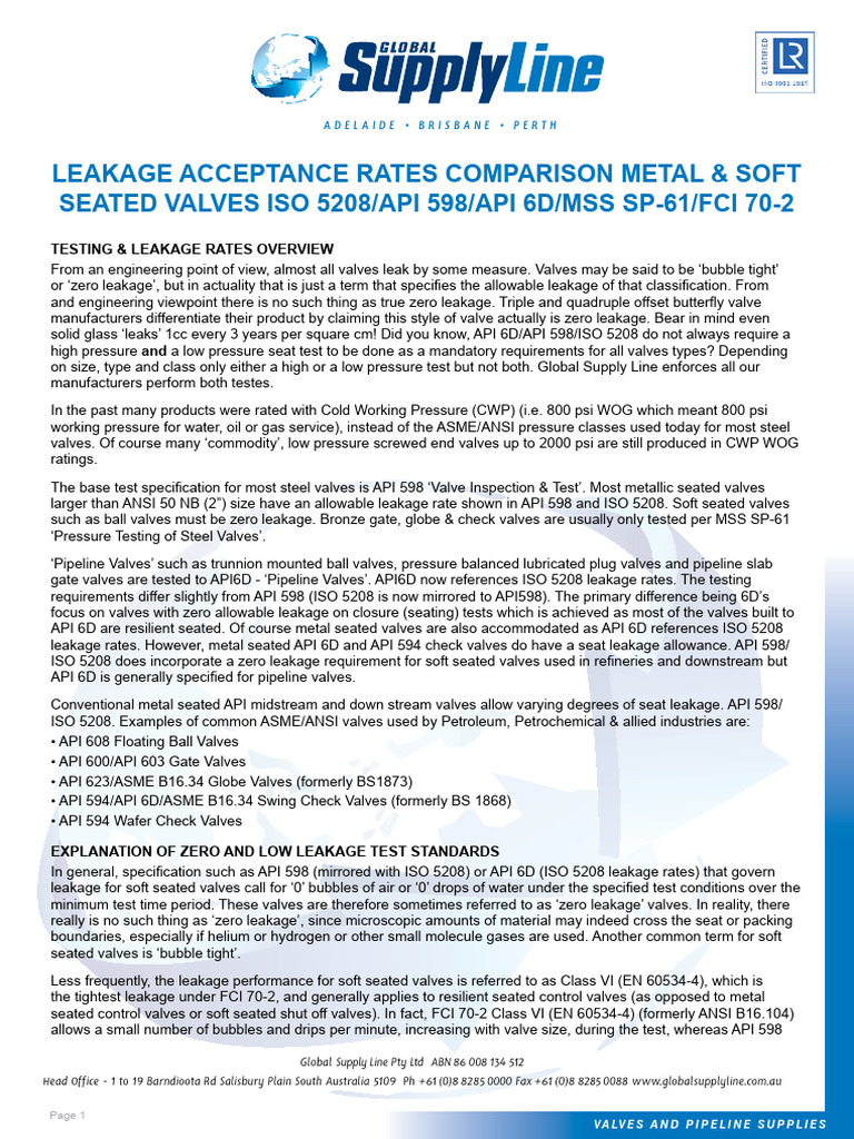 Valve Leakage Rates Test STD | PDF | Valve | Leak