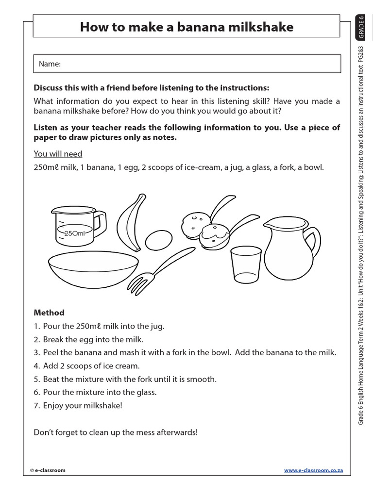 Instructional Text: How To Make A Banana Milkshake | PDF | English ...