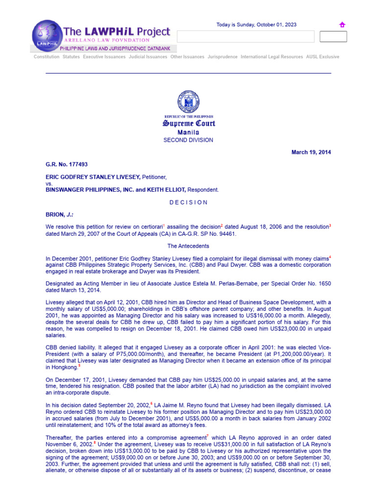 Livesey vs binswanger pdf certiorari legal liability