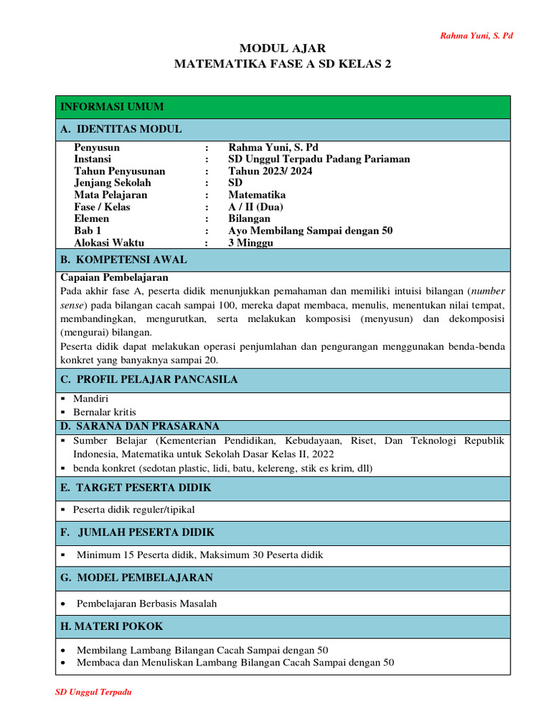 Modul Ajar Matematika Kelas 2 SD | PDF