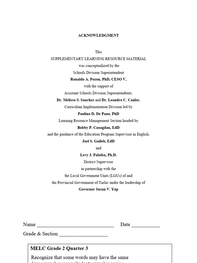 3rd Qtr Module 3 in English 2 Synonyms and Antonyms GrADE 2 Copy | PDF