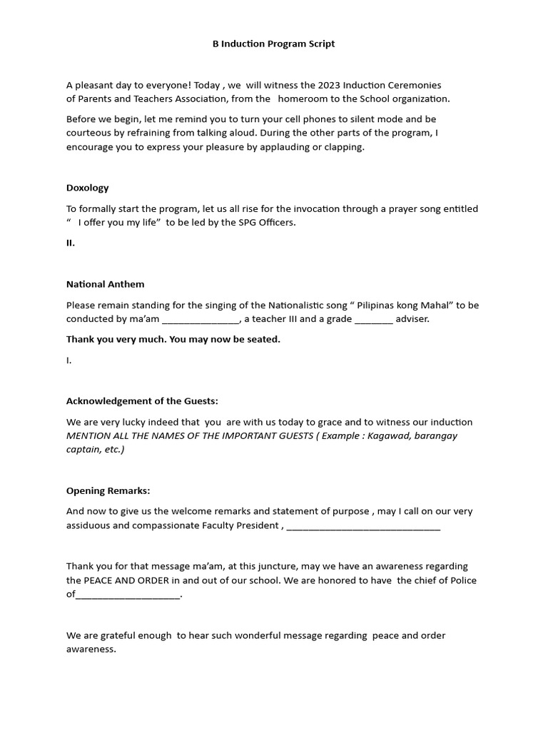 Induction Program Script 1 | PDF