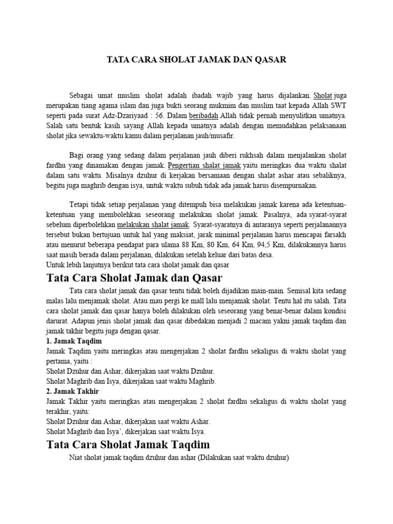 Tata Cara Sholat Jamak Dan Qasar | PDF