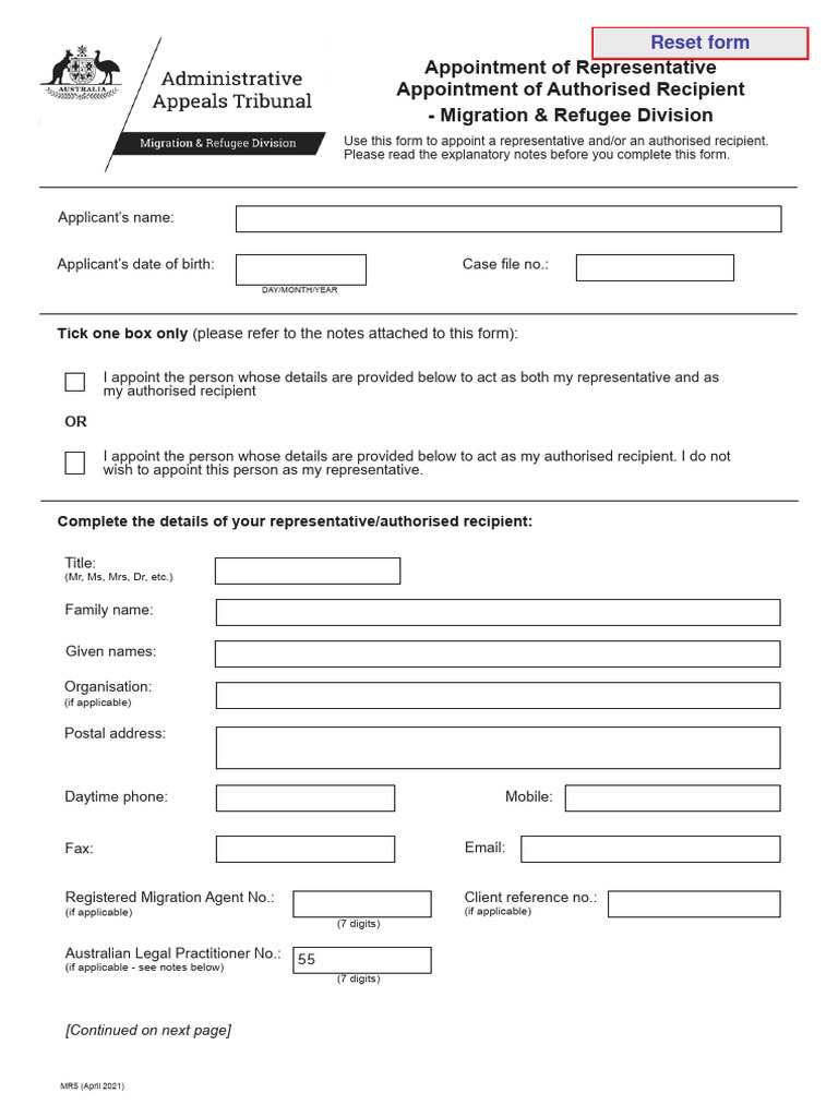 MR5 Form: Appointment of Representative | PDF | Lawyer | Immigration