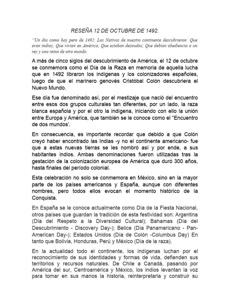 Reseña 12 de Octubre | PDF | Américas | Cristobal colon
