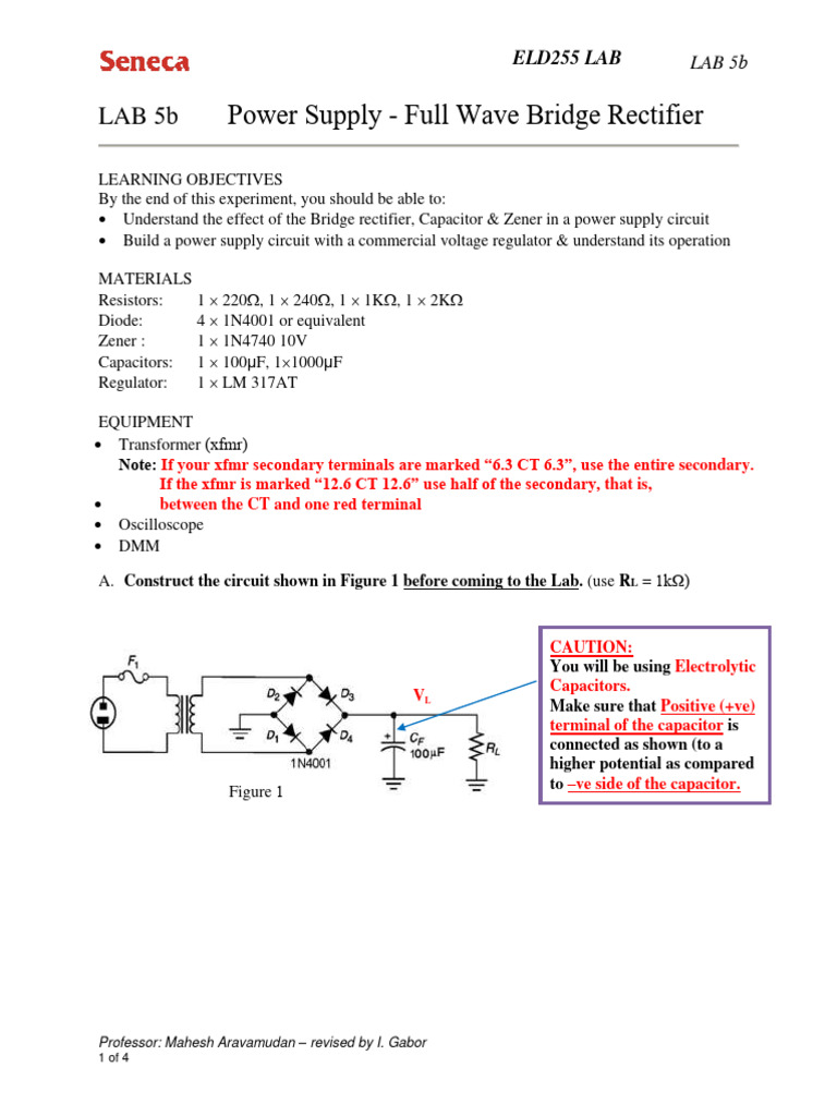 5 - ELD255 - Lab 5b - Bridge Rectifier With Voltage Reg - Sep-28-18 ...