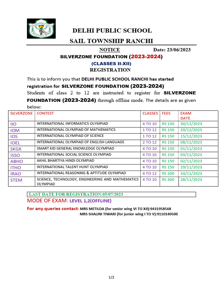 Silver Zone Olympiad PDF