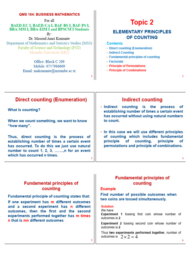 Counting Principles: Permutations & Combinations | PDF | Numbers ...