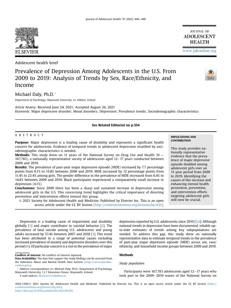 Adolescent Depression Trends 2009-2019 | PDF | Major Depressive ...