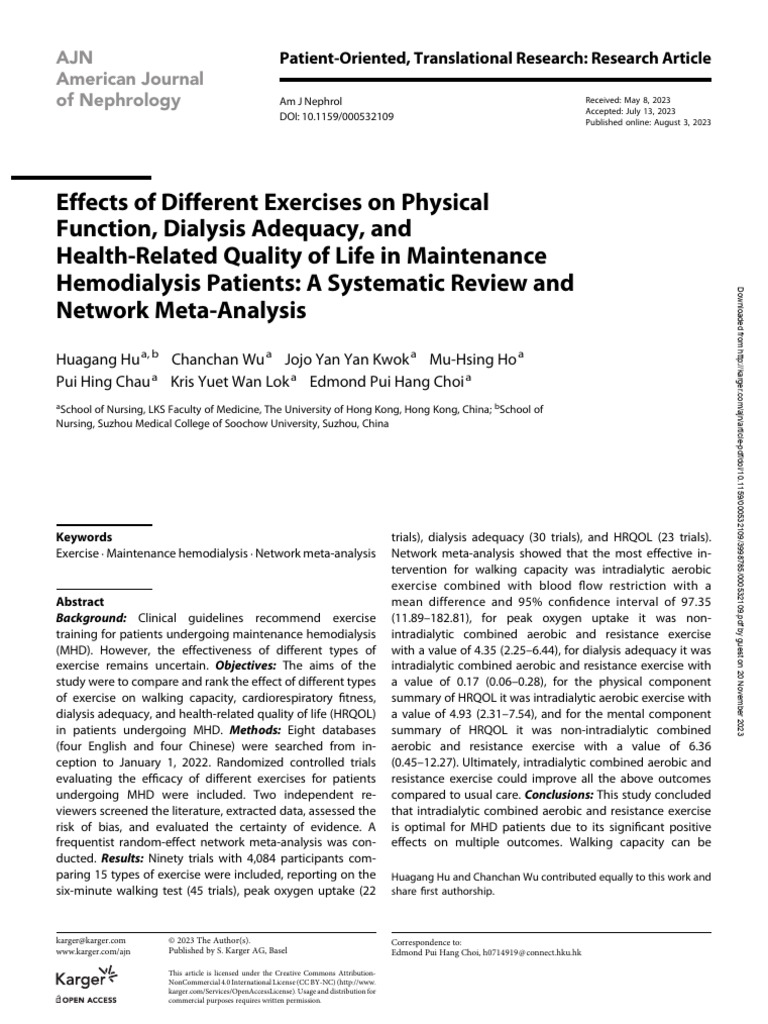 Effects of Different Exercises On Physical Function, Dialysis Adequacy