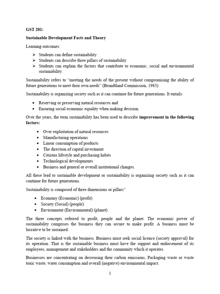 GST 201, Course Materials SEPT 2022 Sustainable Development Fact and