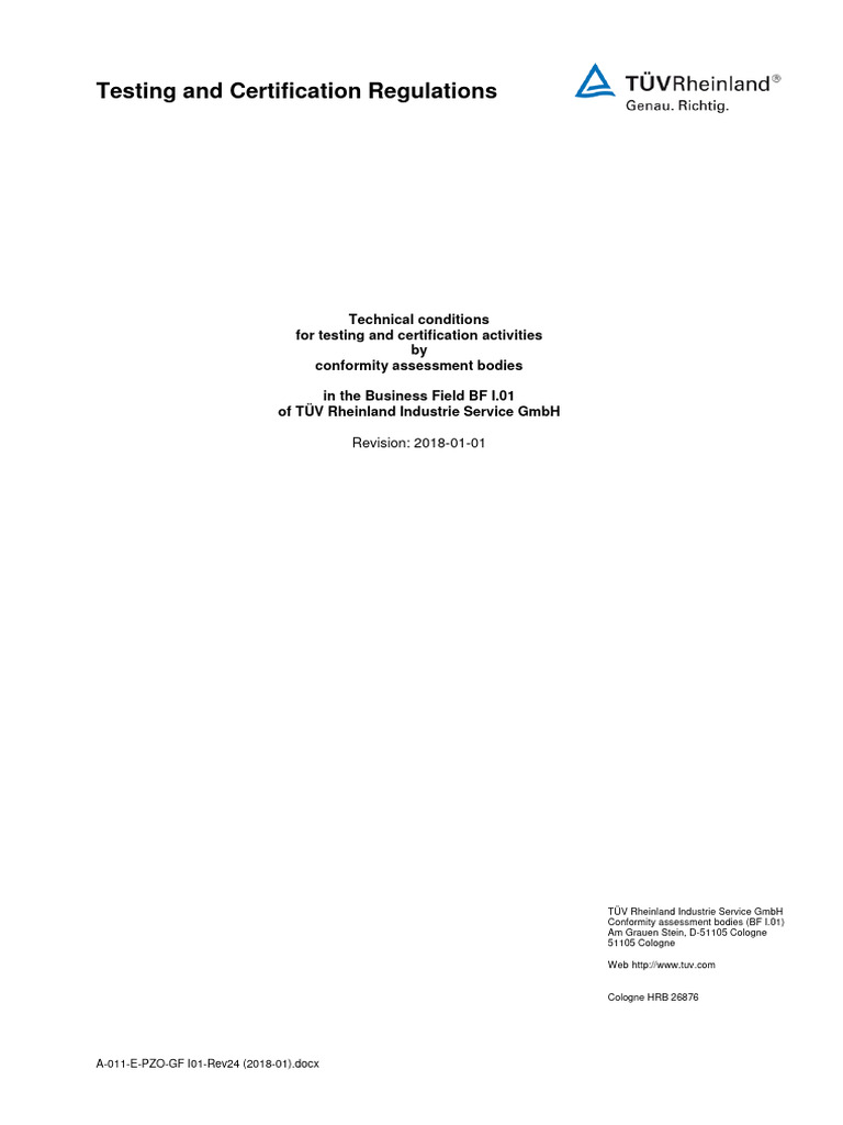 Tuv rheinland testing and certification regulations pressure equipment