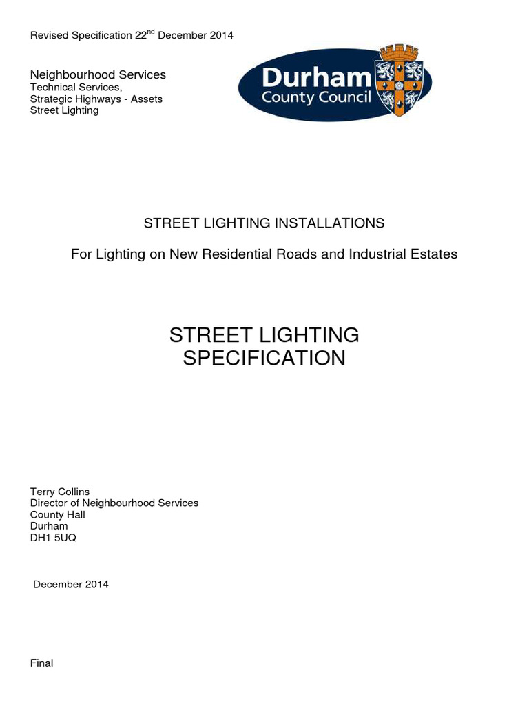 Street Lighting Specification PDF Lighting Light Emitting Diode
