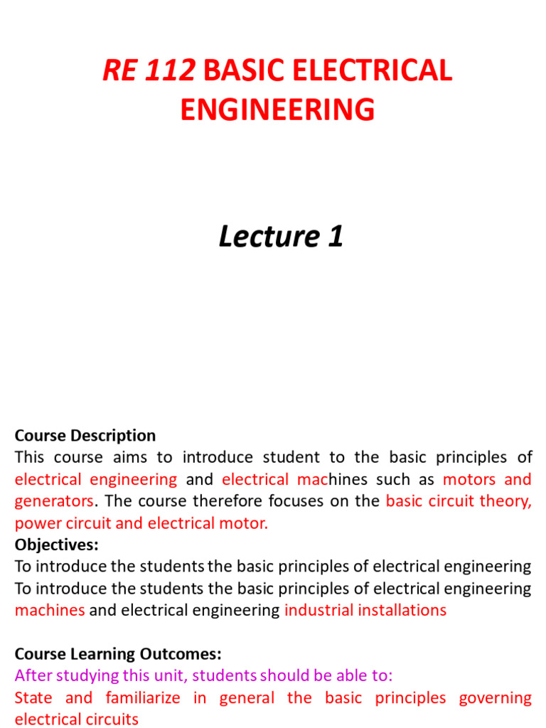 Basic Electrical Engineering Course Overview | PDF | Electrical Network ...