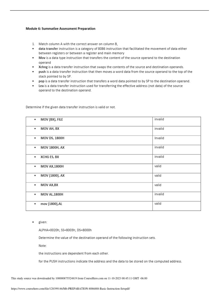 8086 Data Transfer Instruction Guide | PDF | Assembly Language ...