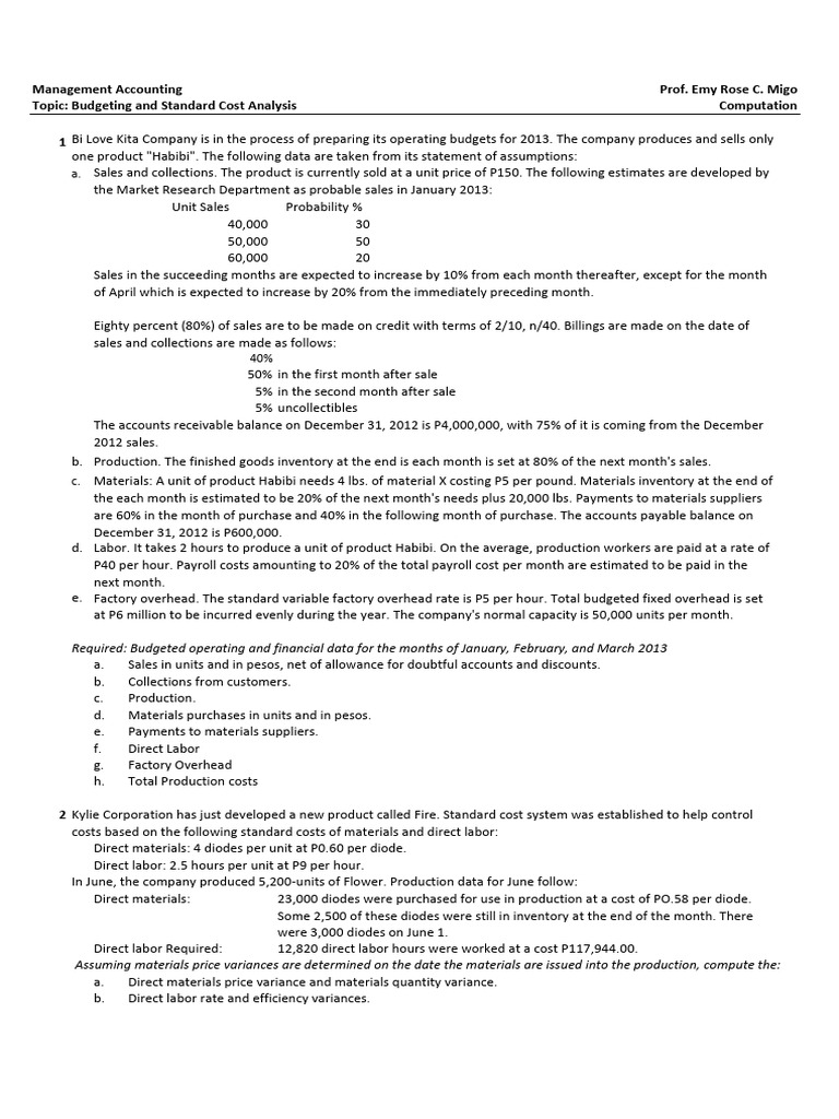 Standard Budgeting and Variance Analysis | PDF | Business Process ...