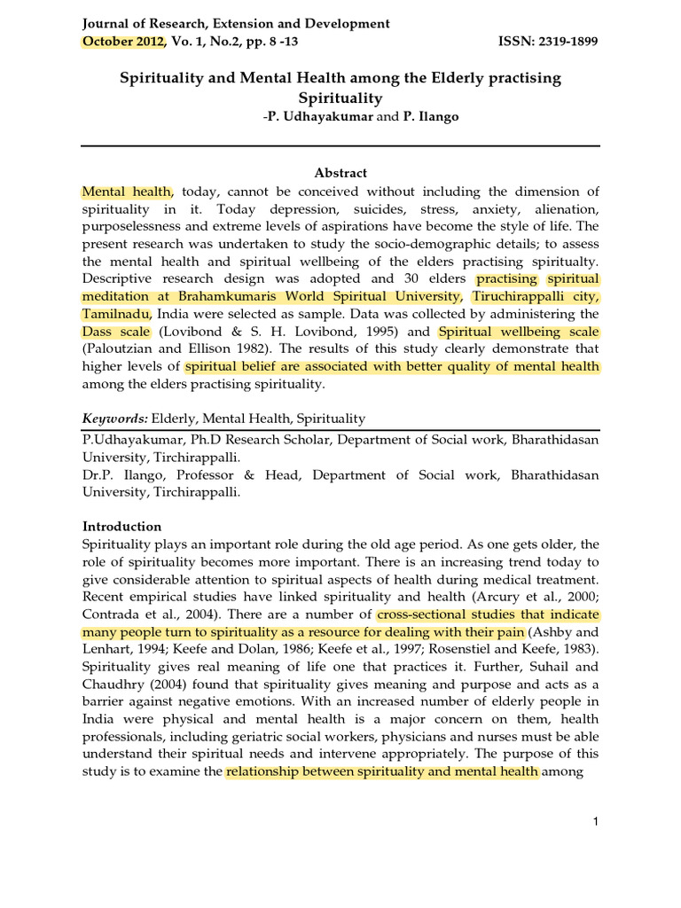 Spirituality and Mental Health Among The | PDF | Mental Disorder | Well ...