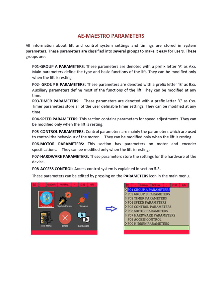 Lift Control System Parameter Guide | PDF | Elevator | Electric Motor