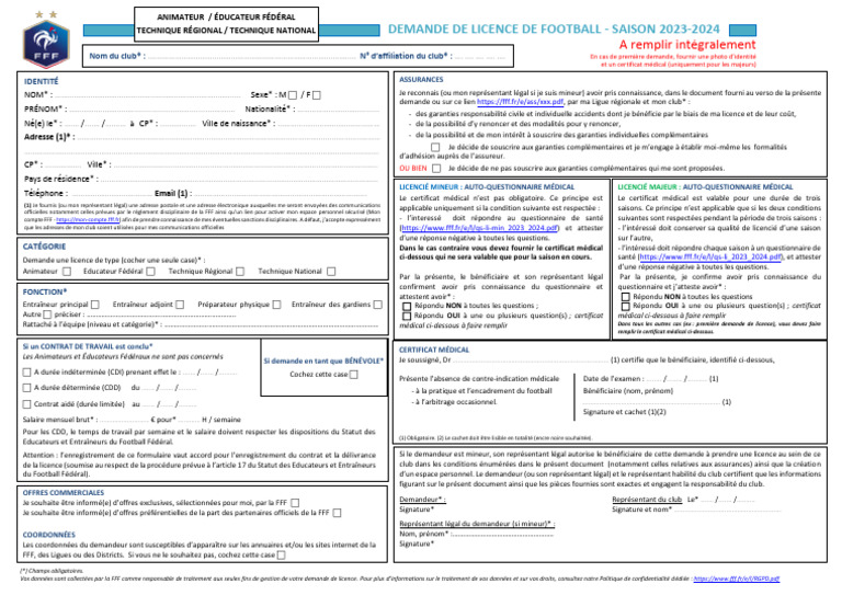 Demande de Licence FFF 2023-2024 | PDF