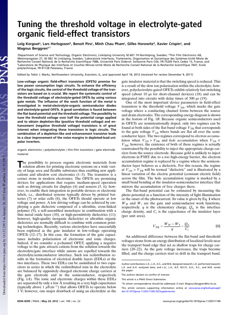 Tuning The Threshold Voltage in Electrolyte-Gated Transistor | PDF ...