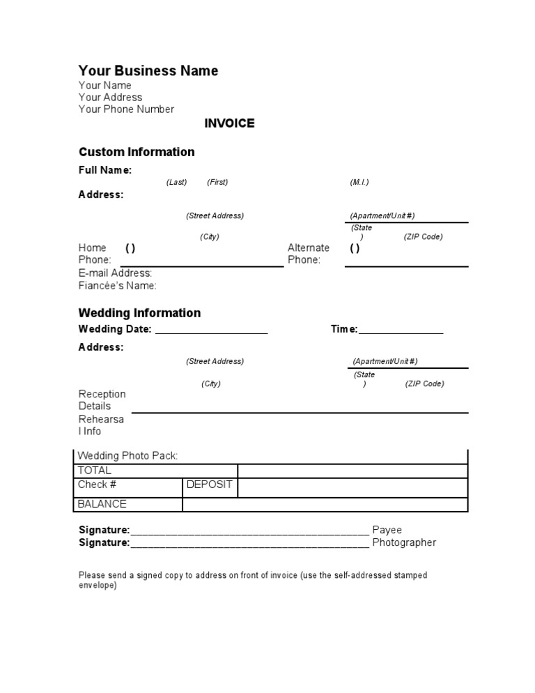 Wedding Photography Invoice Template | PDF