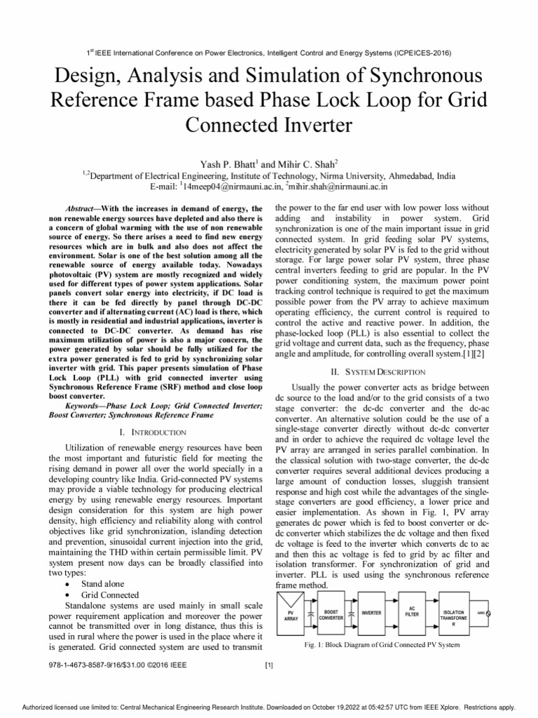 Design Analysis and Simulation of Synchronous Reference Frame Based