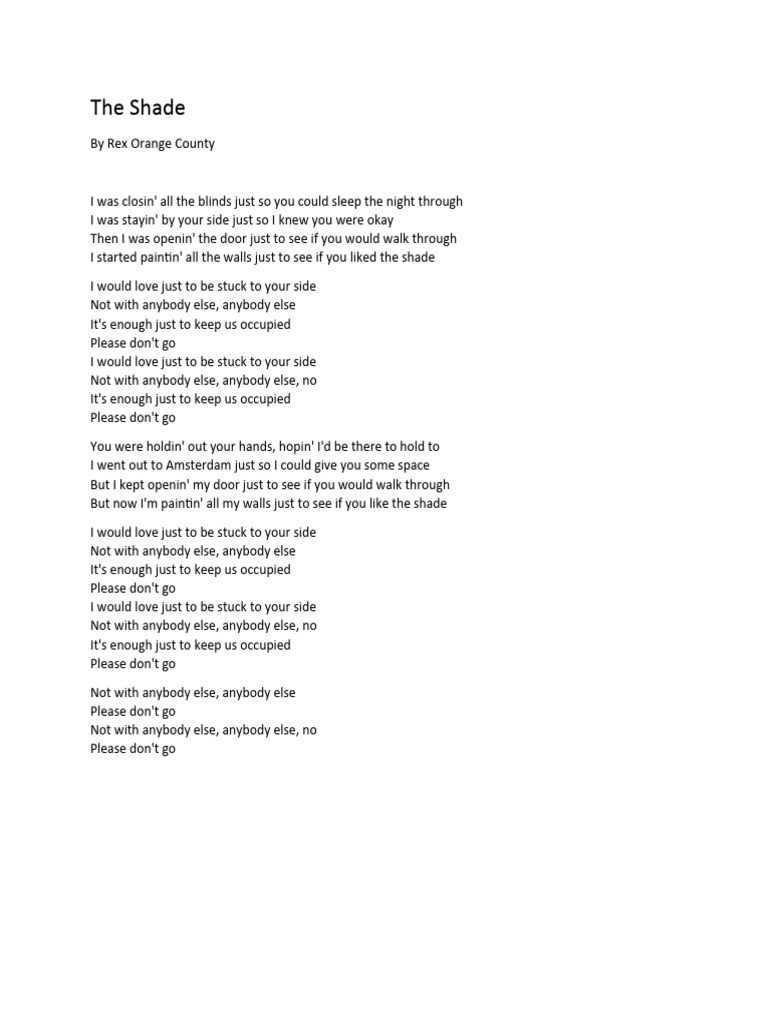 The Shade Lyrics PDF