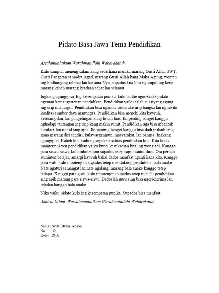 Pidato Basa Jawa Tema Pendidikan  PDF