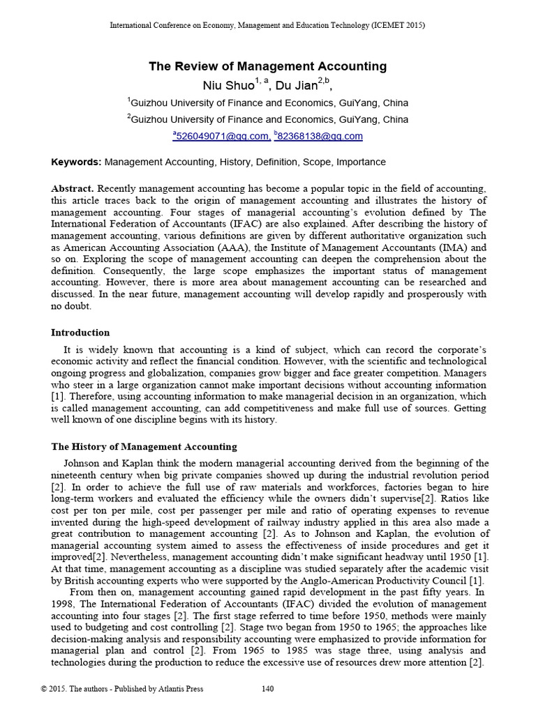 Article Review of Management Accounting PDF Management Accounting