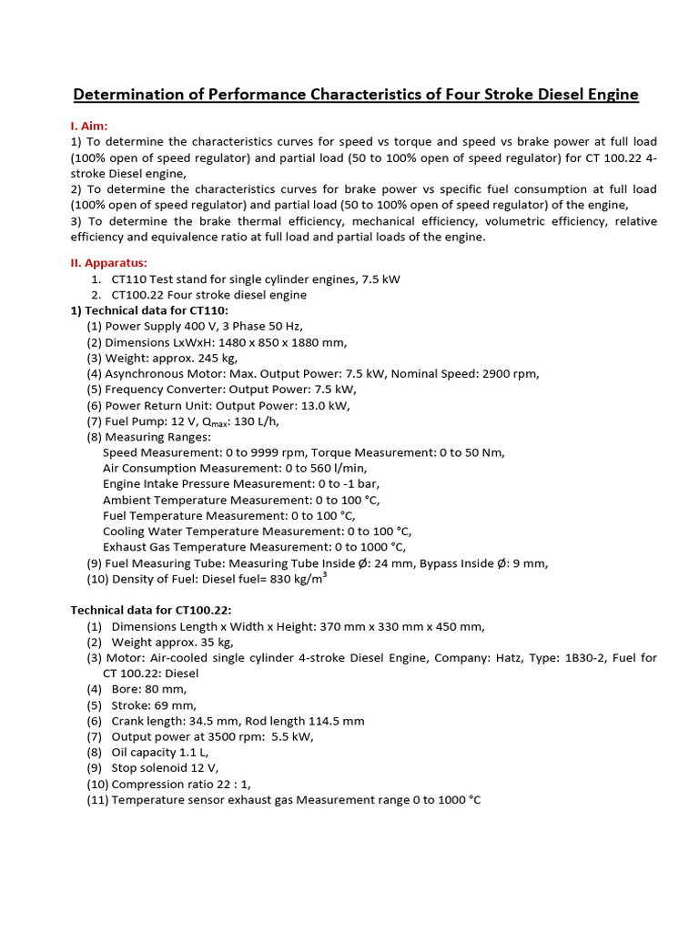 Determination of Performance Characteristics of Four Stroke Diesel ...
