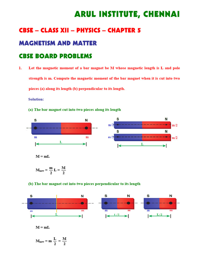 PHYSICS CHAPTER5 - Cbse Board Problems | PDF | Magnet | Magnetism