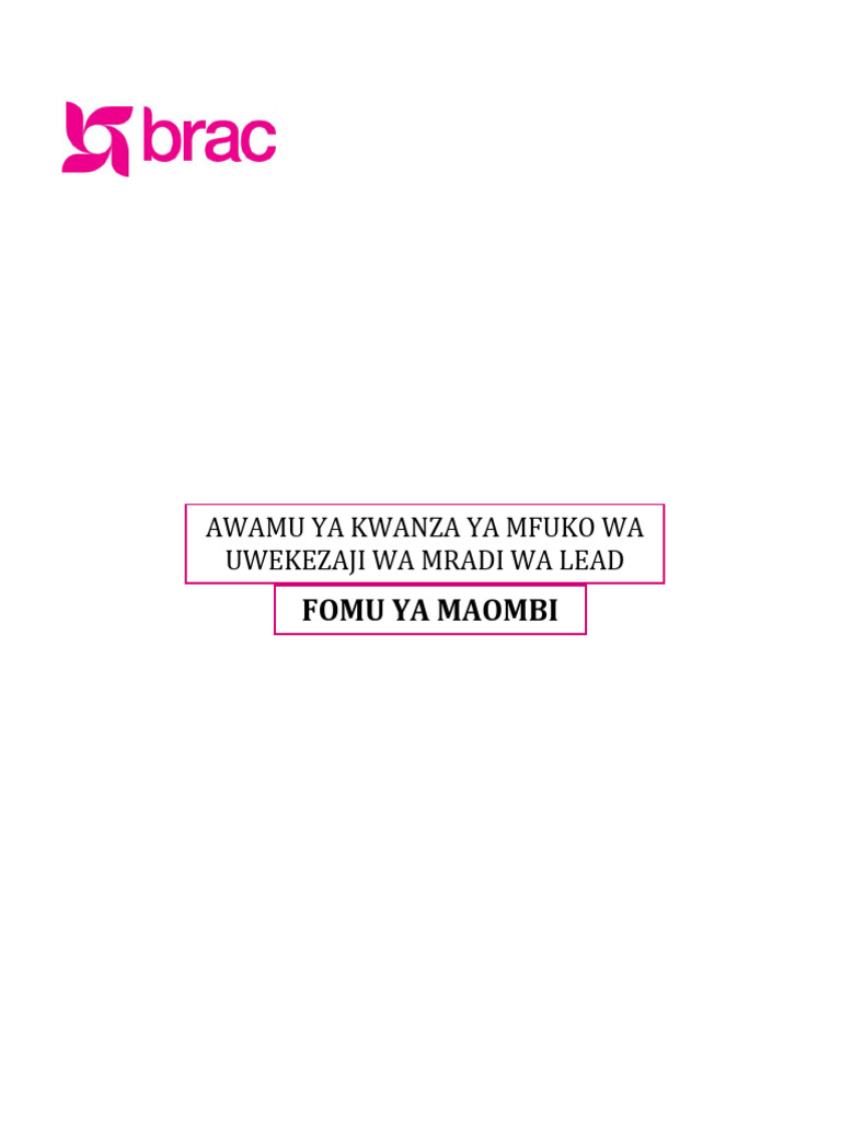 SW LEAD Project Investment Fund Application Form PDF