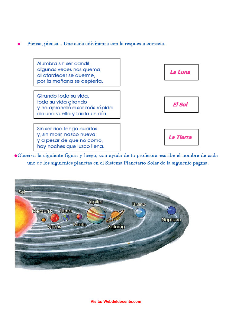 Sistema Planetario Solar para Segundo Grado de Primaria | PDF ...