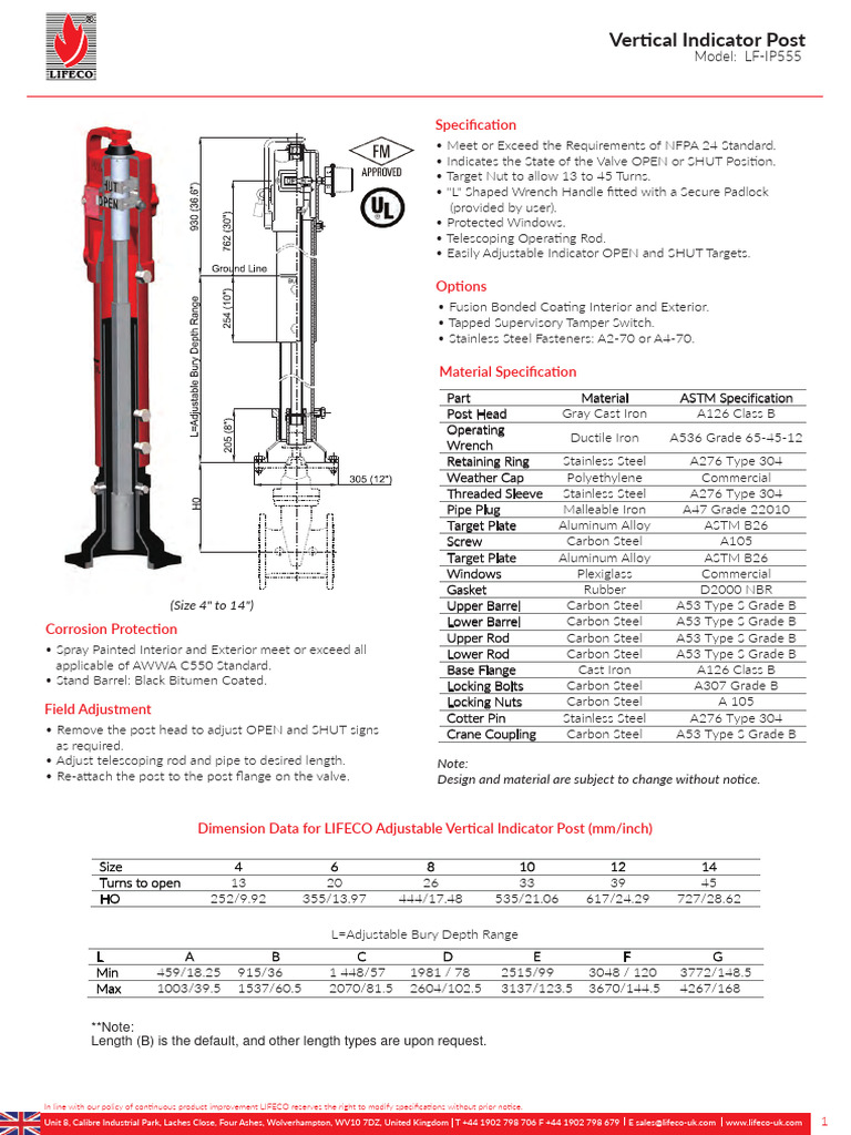 LF-IP555 Vertical Indicator Post Specs | PDF | Screw | Steel