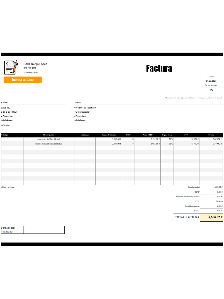 Factura IRPF PDF Factura Contabilidad