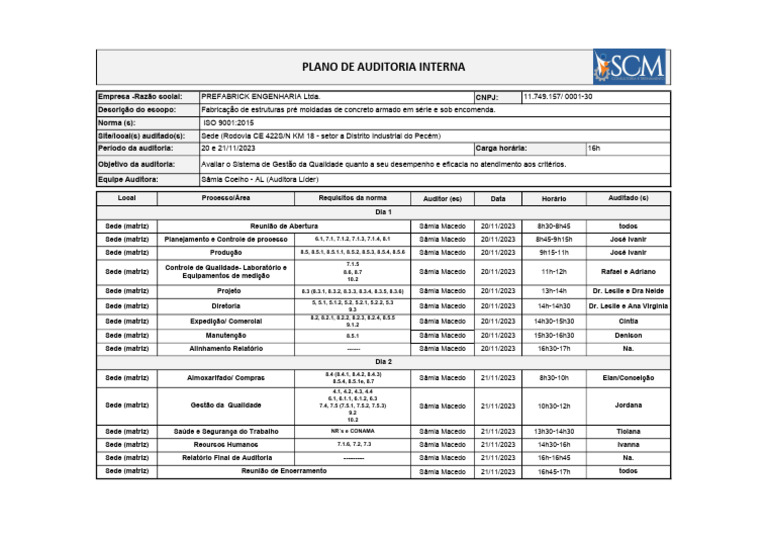 Plano de Auditoria Interna 2023 | PDF | Gestão de qualidade | Produção ...