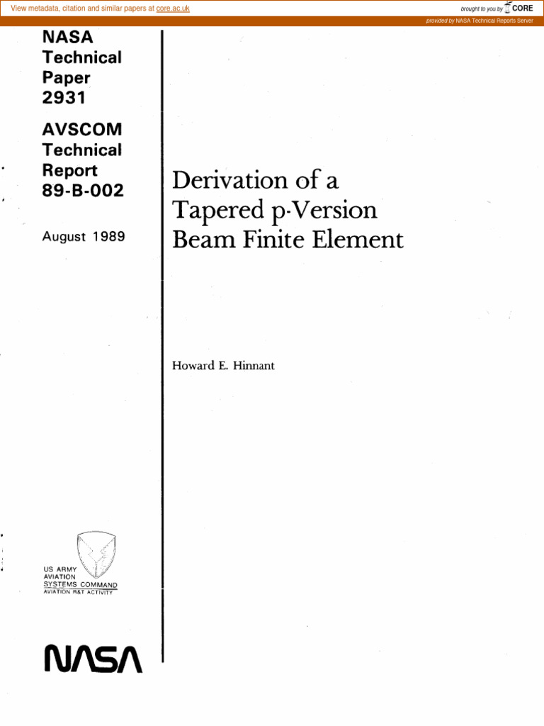 Derivation A Tapered P-Version Beam Finite Element: Technical Paper ...