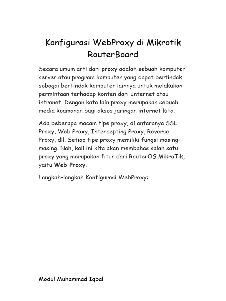 Konfigurasi Web Proxy di Mikrotik | PDF | Komputer