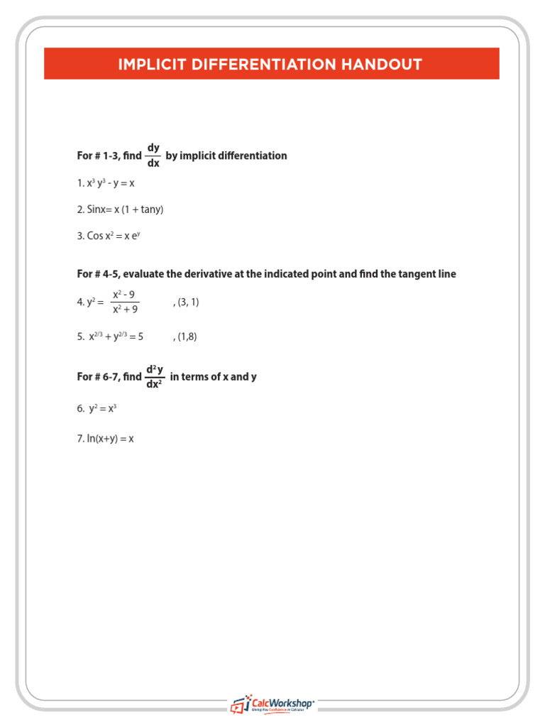 Implicit Differentiation Practice Problems | PDF | Rates | Functions ...