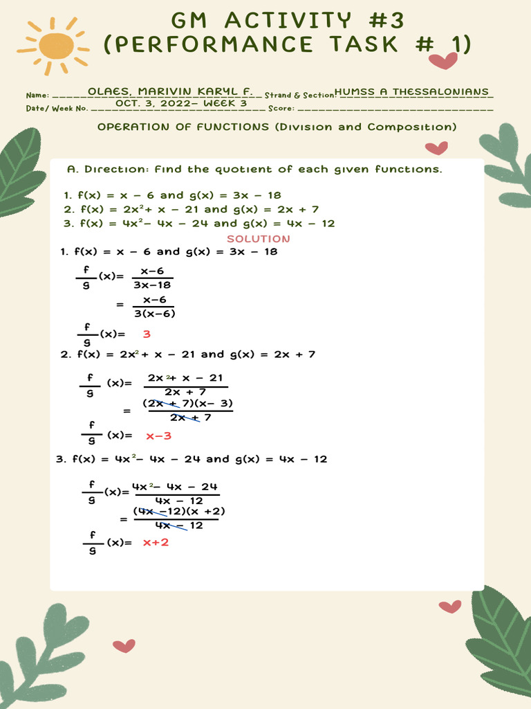 Operation of Functions (Division and Composition) | PDF | Marketing ...