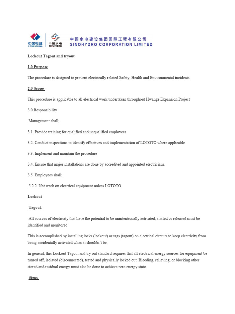Lockout Tagout | PDF | Working Conditions | Labor Relations