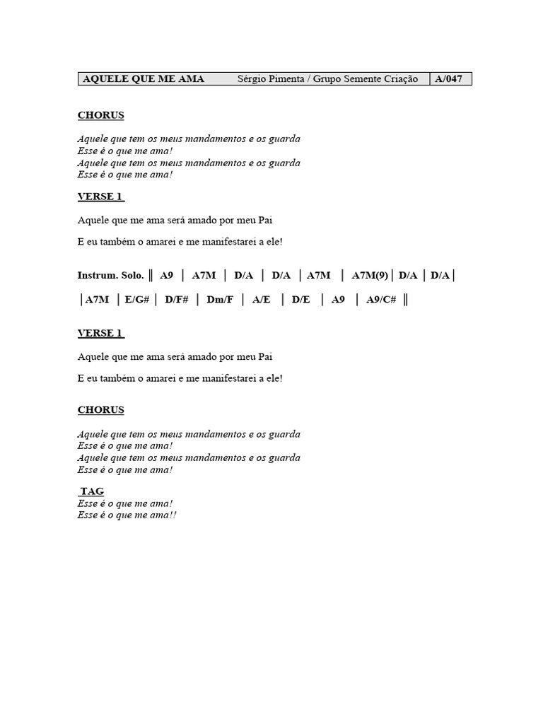 Aquele Que Me Ama Letra Sérgio Pimenta | PDF, image size:768x1024