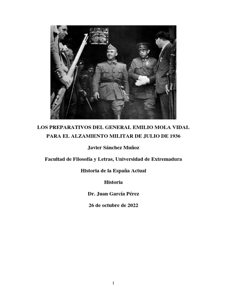 Preparativos de Emilio Mola Vidal para La Guerra Civil Española 1936 ...