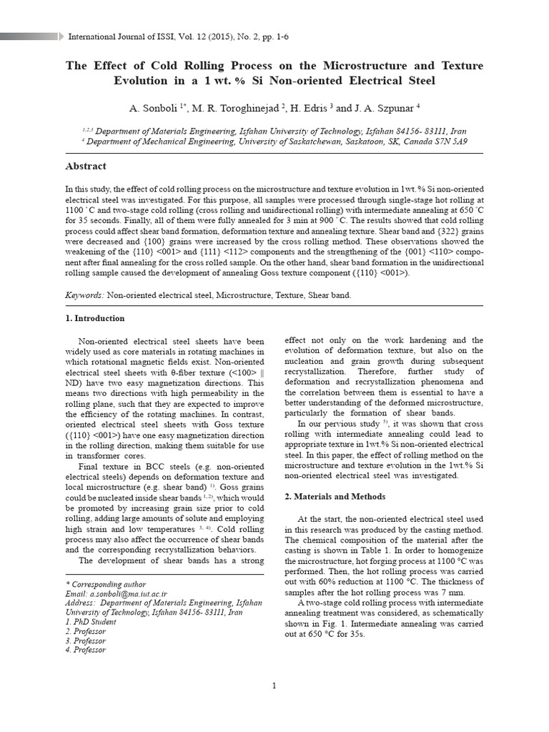 The Effect of Cold Rolling Process On TH | PDF | Rolling (Metalworking ...