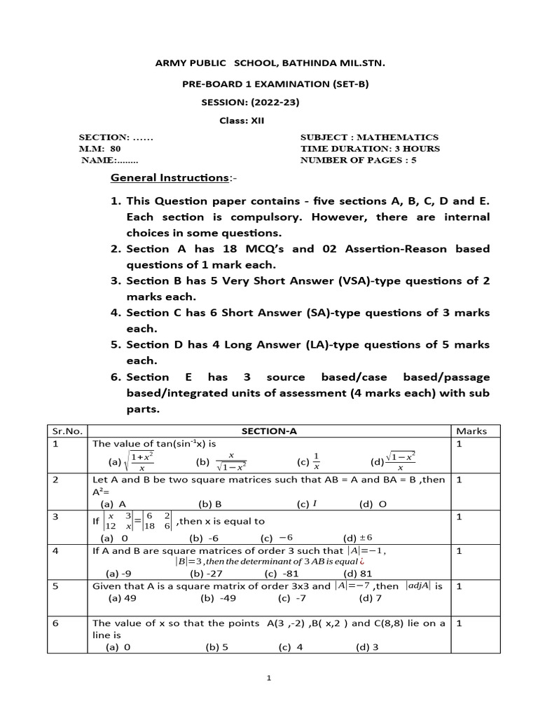 Preboard 1 class 12 maths indu 22 23 b pdf euclidean vector
