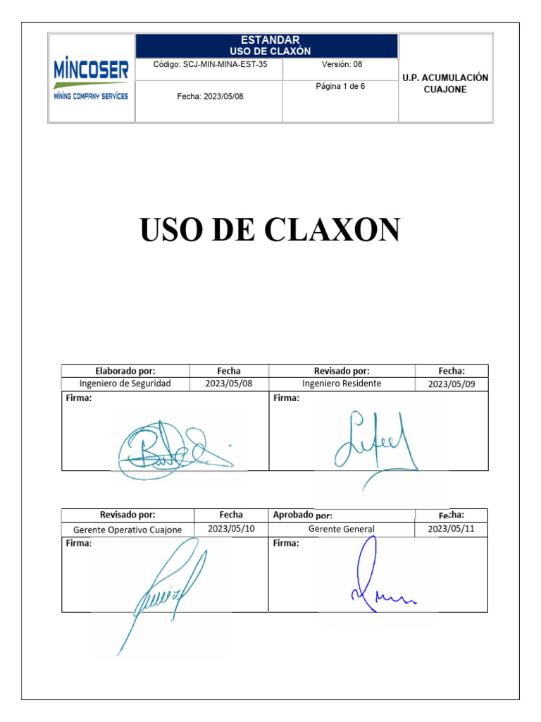 SCJ Min Mina Est 35 Uso de Claxón | PDF | Lugar de trabajo | La seguridad