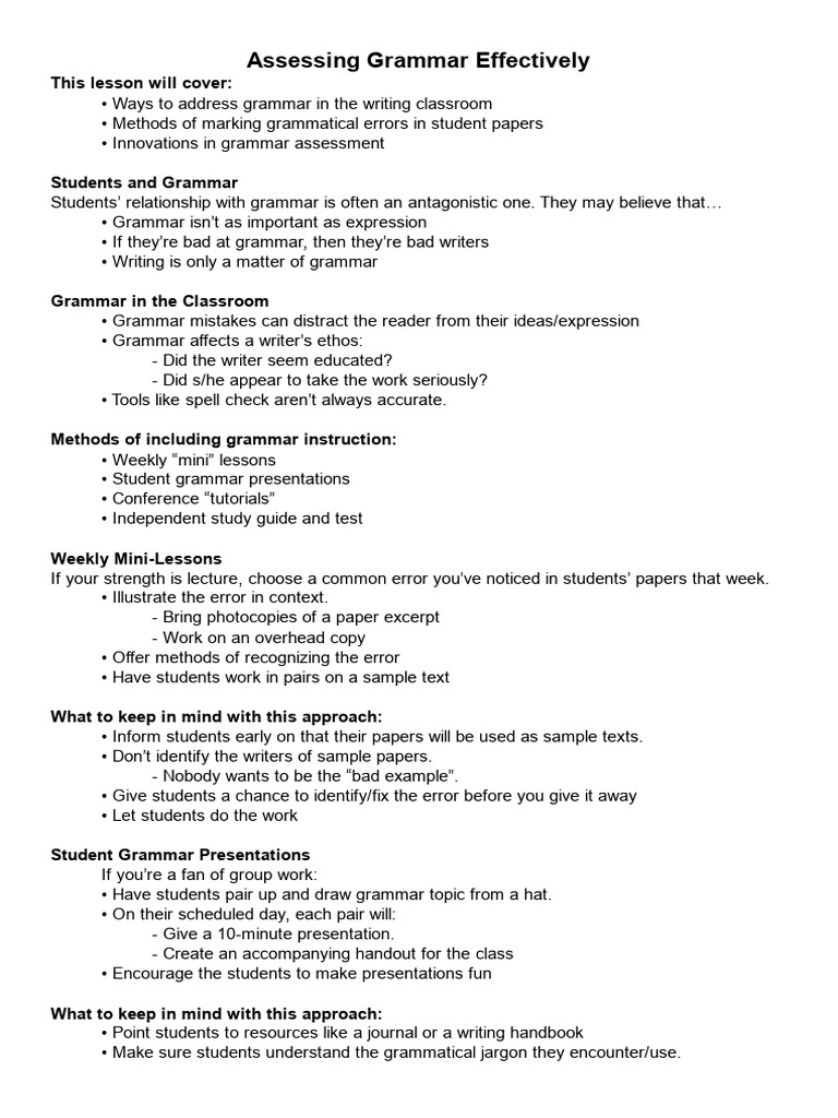 Effective Grammar Assessment Strategies | PDF | Proofreading | Grammar
