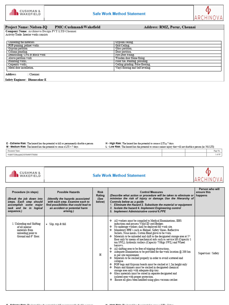 Archinova Safe Work Method Statment | PDF | Structural Engineering ...